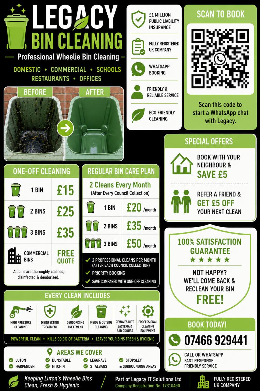 Legacy Bin Cleaning price and service flyer